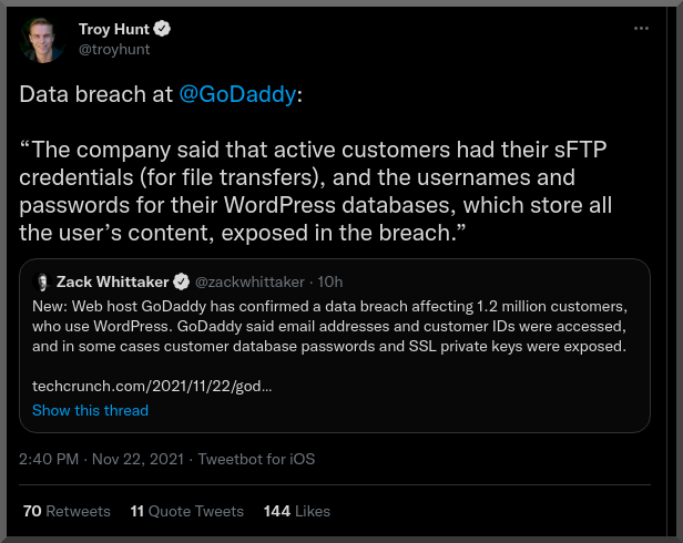 GoDaddy Breach Twitter